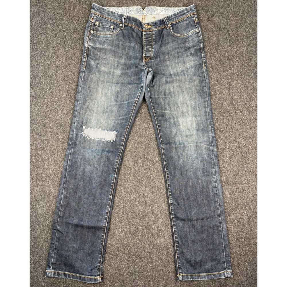 GXG Mens Straight Leg Distressed Blue Denim Jeans XXXL 190/92A Button Fly‎